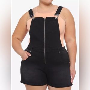 Black Zipper Front Shortalls Plus Size